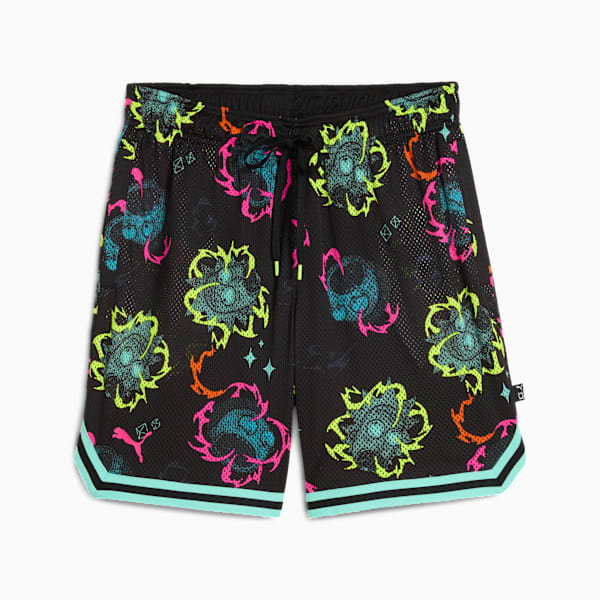 PUMA x RICK AND MORTY 5.5" Basketball Shorts, PUMA Black-AOP, extralarge